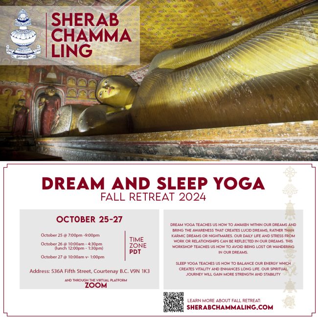 Tibetan Dream and Sleep Yoga Poster for fall 2024 retreat.