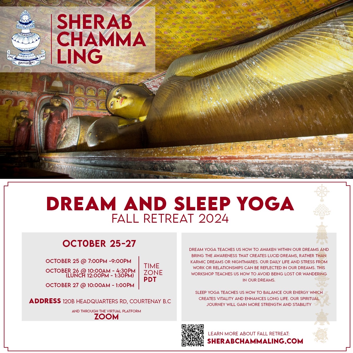 Tibetan Dream and Sleep Yoga Poster for fall 2024 retreat.